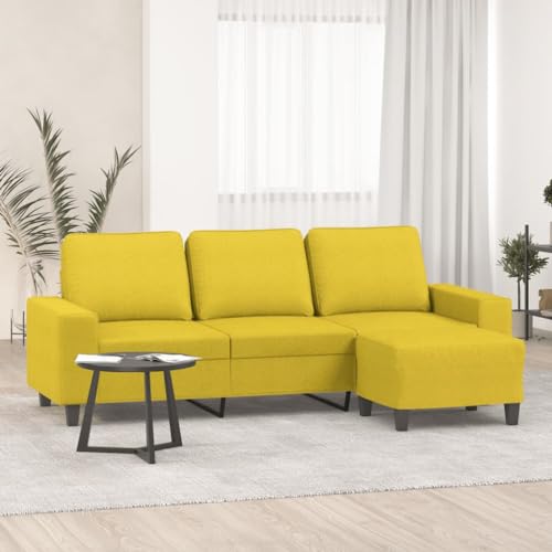 Teenpull Sofá de 3 plazas amarillo claro, sofá de tela de 180 cm con taburete, resistente estructura de madera contrachapada, cómodo acolchado para sala de estar, juego de muebles modernos