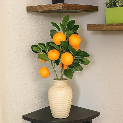 Image of SATYAM KRAFT 6 Pcs Artificial Flower Orange Plant Stick, Elevate Your Decor with Orange Branches Lifelike Tree Plants for Vase Display in Home, Garden, Office, Living Room