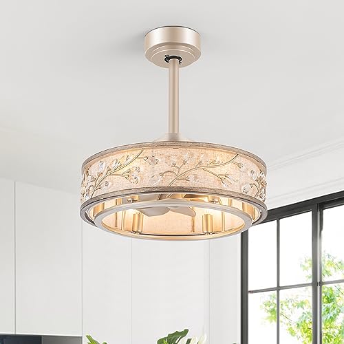 WWM 20 Inch Low Profile Caged Fandelier Ceiling Fan with Lights – Farmhouse Style, DC Motor Fixes Flickering, Reversible Motor, 6 E12 LED Bulbs Included, Remote Control, Quiet & Energy-Efficient