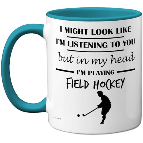 Stuff4 Field Hockey Gifts - in My Head Mug - Funny Gift for Field Hockey Lover Men Women - 11oz Premium Ceramic Dishwasher Safe Light Blue Handle Mugs Novelty Cup