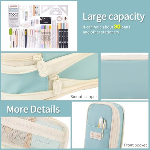 Image of OSDUE Large Capacity Pen Pencil Case Pouch Office College School Pencil Cases Pen Pencil Stationery Pouch for Big Capacity Case Multiple Compartment Pencil Box Pencil Pouch (Light Blue)