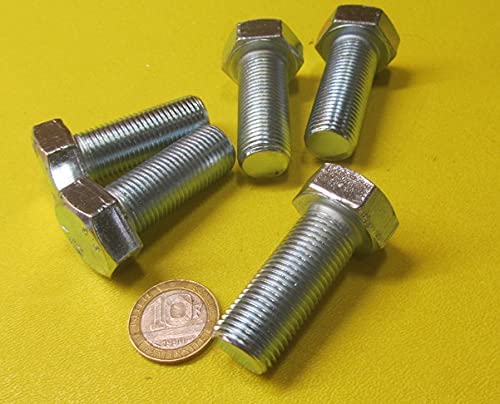 Class 8.8 Zinc Plated Steel Hex Head Bolts FT M16 x 1.5 mm x 40 mm Long 5 pcs, Silver