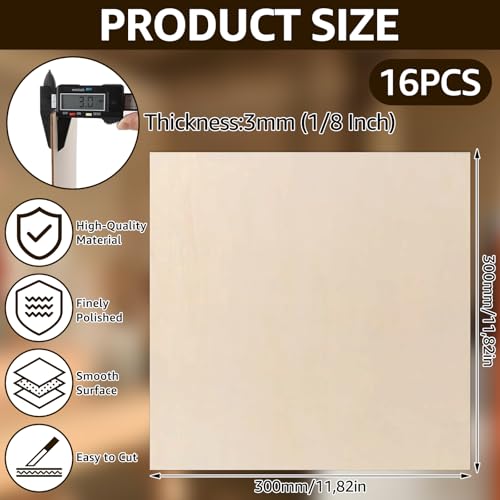 AKOLAFE 16 Stück Bastelholz Sperrholz 300x300x3 mm Natürliche Lindenholz Platten A4 Holzbretter zum Basteln Dünne Holzplatte Rechteckiges A4 Naturholz für DIY Handwerk, Malen, Modell, Dekor