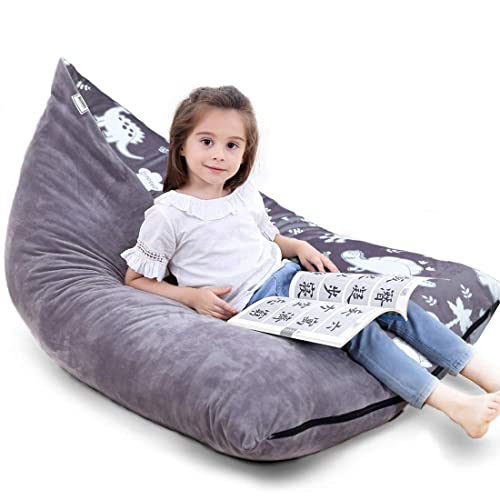 Image of BCHWAY Stuffed Animal Storage Bean Bag Chair Cover | 53" Extra Large Beanbag for Kids and Adults, Plush Toys Holder and Organizer for Boys and Girls | Premium Velvet - Soft & Comfortable (Dinosaurs)