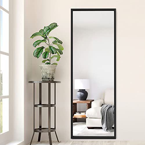 Image of NeuType 59 inchx20 inch Full Length Floor Mirror with Standing Holder - Wall-Mounted Body Mirror for Bedroom, Dressing - Standing, Hanging or Leaning Against Wall - Black MDF Frame