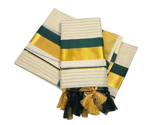 Image of Womens Kuthampully Set Mundu With Golden & Stripes Kara