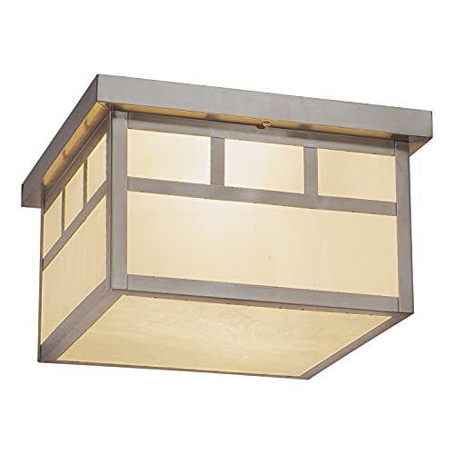 Vaxcel Indoor Outdoor Ceiling Light - Mission Stainless Steel And White Tiffany Glass, Semi Flush Mount Light Fixture, Craftsman Decor, Ideal For Carport, Front Porch, Patio, Entryway, Hallway #TOP20
