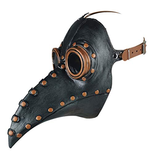 KESYOO – Máscara de bico medieval de couro sintético para o Dia das Bruxas, Pregos de cobre preto, 3