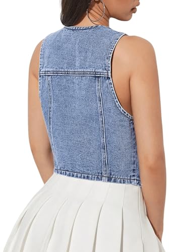 GORGLITTER Women's Denim Vest Sleeveless Jean Vest Crop Denim Tank Top Flap Pocket Button Front Y2K Vest 20252