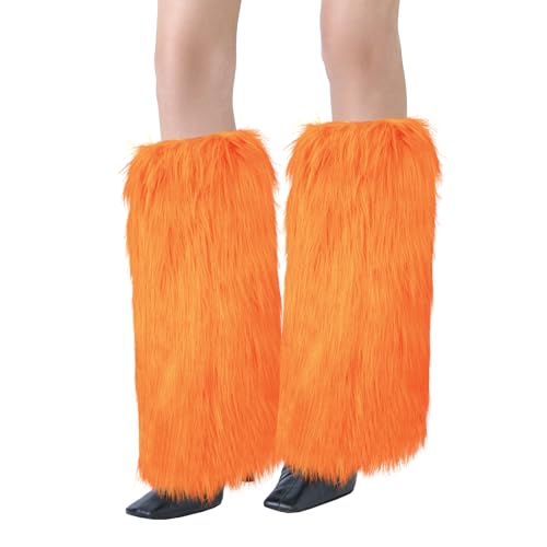XEPST Faux Fur Fuzzy Leg Warmers Furry Boot Covers for Women Warm Fuzzy Boot Cuff Boot Sleeves Leg Warmers for Party Costume (Orange)