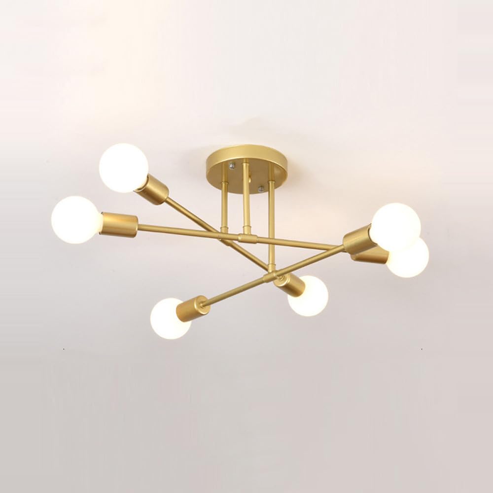 WEZXRLZNE Modern Chandelier Lighting 6 Lights Brushed Chandelier Mid Century Pendant Lighting Ceiling Light Fixture for Hallway Bar Kitchen Dining Room(Gold)