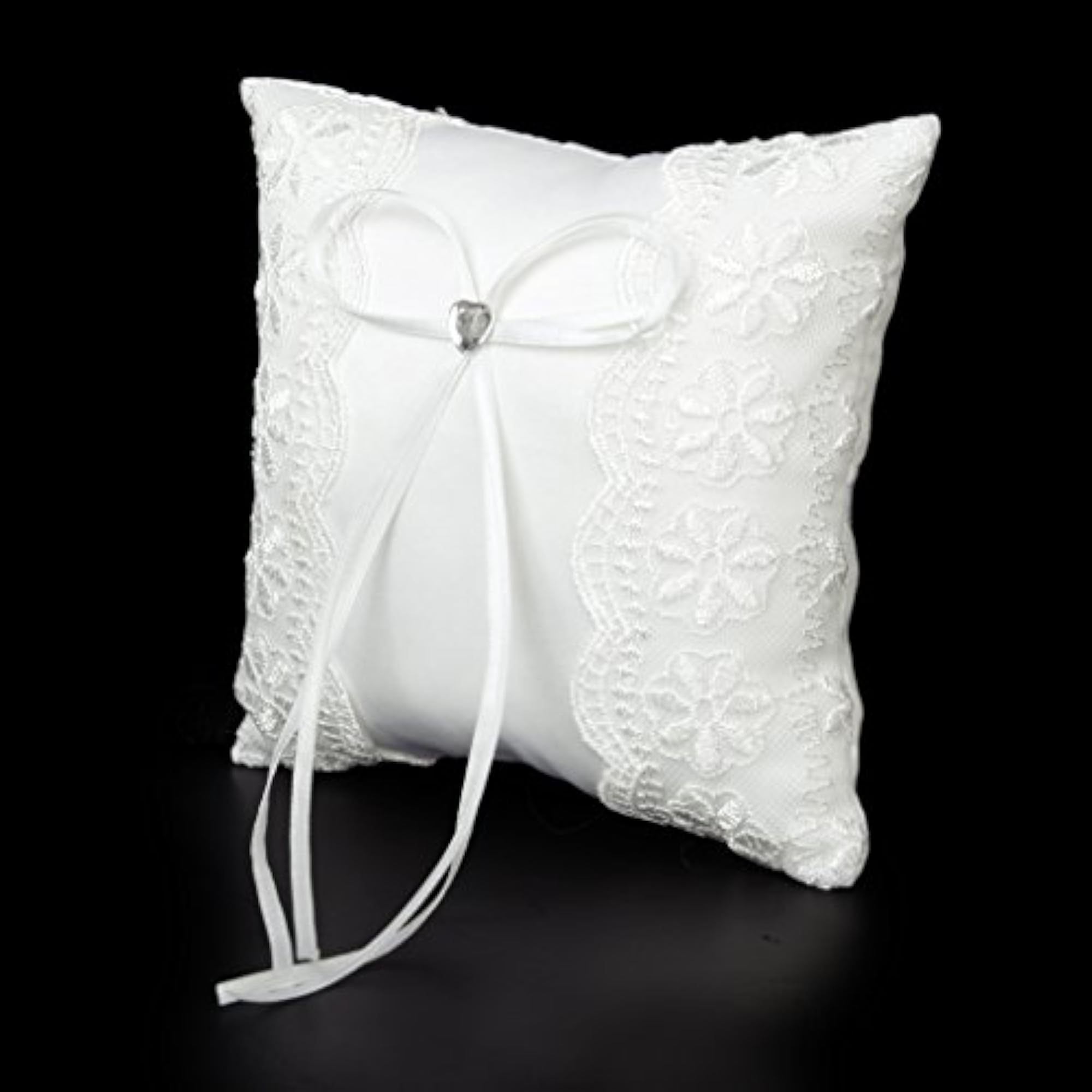 White Lace Embellished Wedding Ring Pillow Cushion