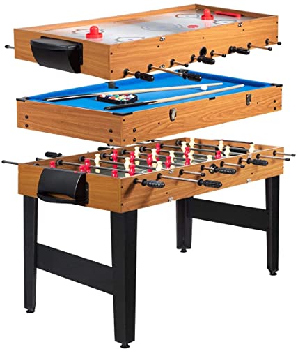 ARLIME 3 in 1 Multi Game Table, 48'' Foosball Desk w/Billiards, Soccer, Slide Hockey, Wood Foosball Table for Adults, Game Room, Parties