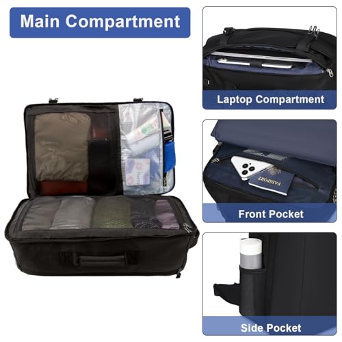 Image of Large Travel Backpack for Men 40L, Water-resistant Carry On Backpack with Rain Cover, TSA Flight Approved 17inch Travel Laptop Backpack Business Rucksack Luggage Suitcase Daypack Weekender Bag, Black