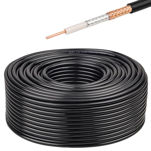 XRDS -RF RG8X Coaxial Cable 200FT 50 Ohm - Solid Copper Core, PVC Jacket, Low Loss, Ideal for Antenna, CB Radio, and Ham Radio Applications