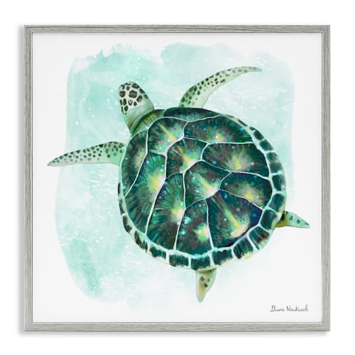 Sea Turtle Ocean Water Nautical, 12 x 12 Inch Framed Giclée Print