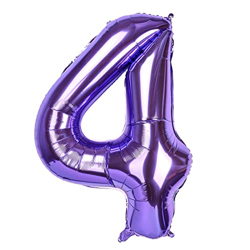 Globos de números morados de 40 pulgadas 0-9, globos grandes de aluminio de helio para globos de edad, decoraciones de fiesta de cumpleaños, suministros de aniversario, número 4 Cover