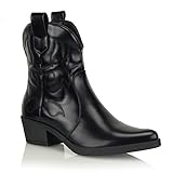 Procity Damen Cowboystiefel Biker Boot Westernstiefel Cowboystiefelette für Damen mit Blockabsatz Schwarz 39