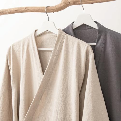 XIBANY Cotton And Linen Style Quick-Drying Absorbent Dressing Gowns, Male And Female Adult Sweat Steaming Beauty Bathrobes3