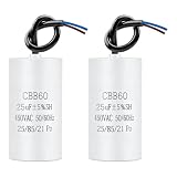 2 Pièces CBB60 25µF 450V AC Condensateur, Condensateur de Démarrage Moteur 450V 50/60Hz, Condensateurs Microfarad avec Fils, Auto guérison Film Polypropylène, Boîtier Cylindre 70×38mm pour Pompe