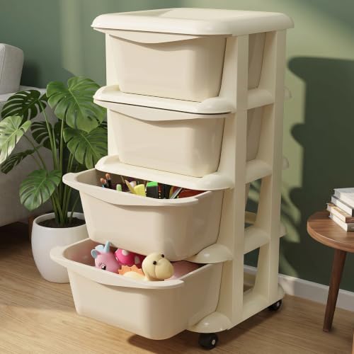Image of TEX-RO Modular Drawer Storage Organizer | Plastic Chest of Drawers for Kitchen Storage Cabinet | Multi-Layer Storage Drawer Cabinet & Drawers Organisers for Home, Office, Kids(Cream, 4 Layer)