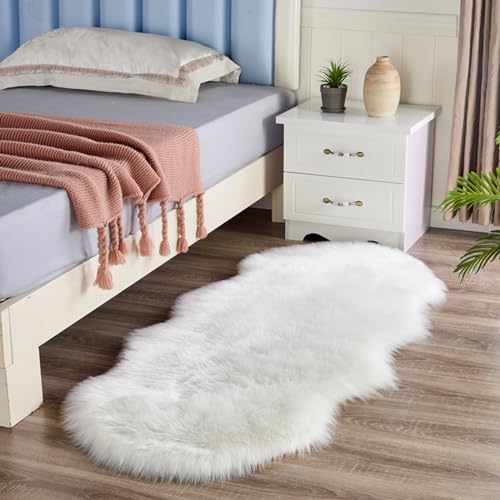 GOUTO Ultra Soft Faux Fur Rug, White 2'x6' Faux Sheepskin