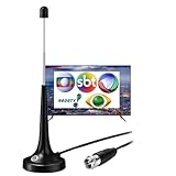 Antena TV Digital Amplificada 5DBi Interna Alto Ganho 4K VHF UHF HDTV FM Ultra HD Base Magnética
