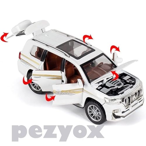 Image of Toyota Land Cruiser SUV 1:24 Big Size Diecast Scale Model Alloy Metal Pull Back Toy car for Kids with Openable Doors & Light, Music Toy Vehicle for Kids (White)