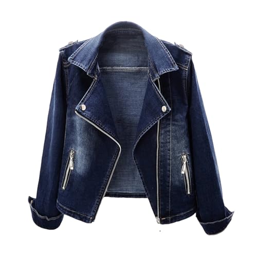 Women Denim Jacket Suit Collar Outerwear Moto Bike Slim Short Jean Jacket Coat