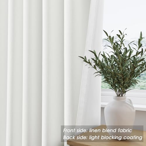 Image of Ivory Linen 100% Black Out Curtains 108 Inches Long 2 Panels Set for Bedroom Boho Farmhouse Back Tab Thermal Insulated Energy Efficient Room Darkening Curtains Living Room High Ceiling Length 9 FT