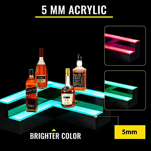 Image of VEVOR Corner LED Liquor Bottle Display Shelf, 20-inch LED Bar Shelves for Liquor, 2-Step Lighted Liquor Bottle Shelf for Home /Commercial Bar, Acrylic Lighted Bottle Display with Remote & App Control