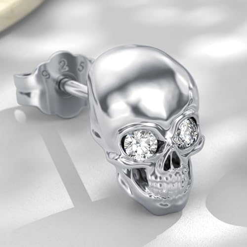 Diamond Skull Stud Earrings for Women Men in 925 Sterling Silver2