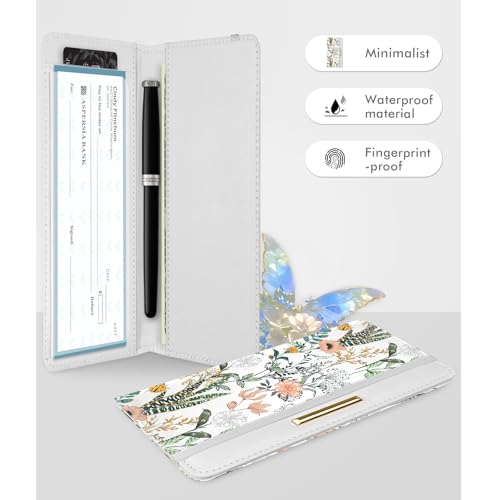 Image of Letter Checkbook Cover, RFID Blocking Checkbook, Stylish, Lightweight, Slim Durable, Multi-Functional Checkbook Holder for Personal and Business Checks (Flower and Grass)