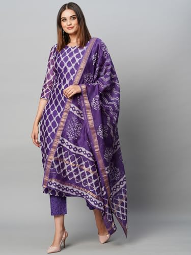 Image of ANNI DESIGNER Women's Cotton Blend Kurta with Pant & Dupatta
