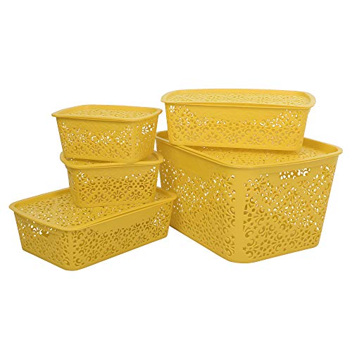 Image of Cutting EDGE Plastic Turkish Storage Basket with Lid,Large,Yellow(Set of 1)