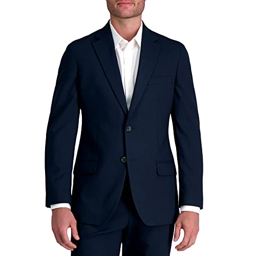 Haggar Men's Premium Stretch Tailored Fit Subtle Pattern Suit Separates-Pants, Navy-Jacket, 42 S