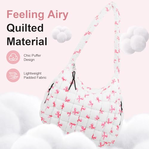 Image of Quilted Puffer Tote Bag Purse Puffy Crossbody Shoulder Bag,Lightweight Nylon Hobo Bag Puffer Carryall Bag for Women Girl