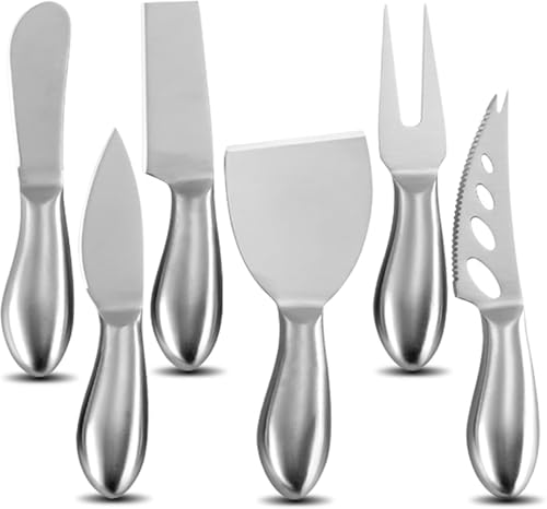 Lnwwrv Set de 6 Cuchillos Mini de Acero Inoxidable para Queso - Incluye Untador de Mantequilla y Tenedor para Tablas de Embutidos y Platos de Queso