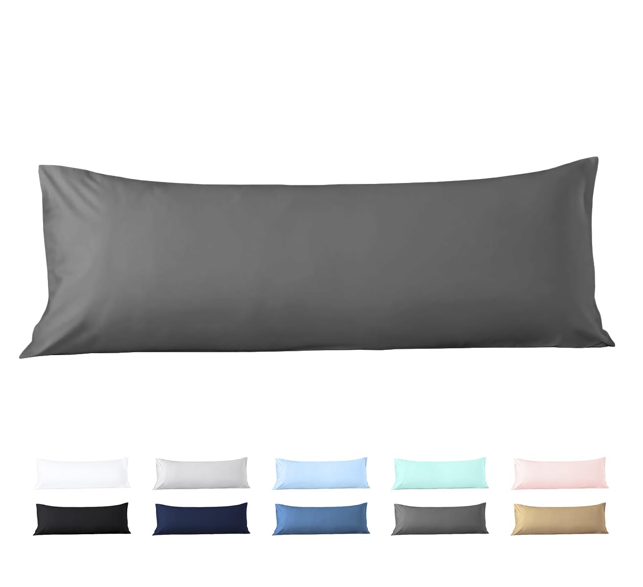Body Pillowcase 20 x 72 Body Pillow Cover Dark Grey Zipper Closer Set of 1 Body Pillow Case Premium- 600 Thread Count Hotel Quality 100% Natural Cotton Body Pillowcases 20 x 72,Dark Grey Solid