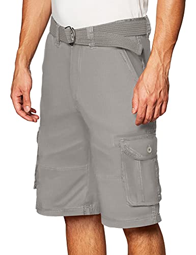 Southpole Men's Multi Pocket Ripstop Cargo Shorts with Belt, Inseam 12", Light Grey, 34 - Image 2