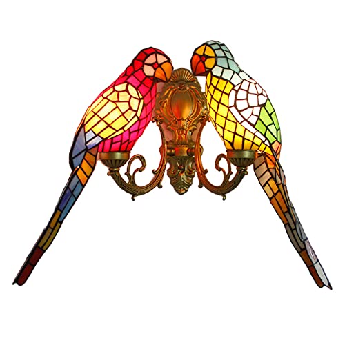 GAUUA Lámparas De Pared De Loro De 21 Pulgadas Lámpara De Pared De Vidrieras Estilo Tiffany Lámparas De Pared De Loro Grandes Vintage para Sala De Estar Pasillo Mesita De Noche, E27