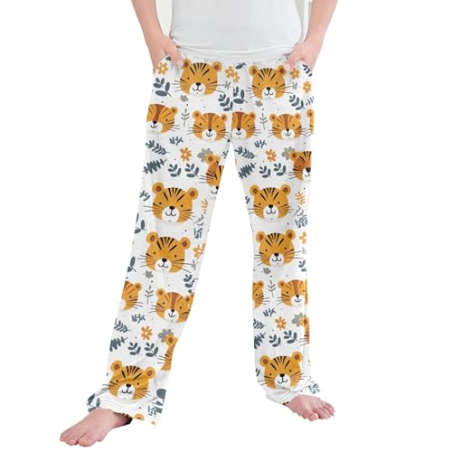Cute Tiger Long Pajama Pants Elastic Waist PJ Bottoms with Pockets S A112233