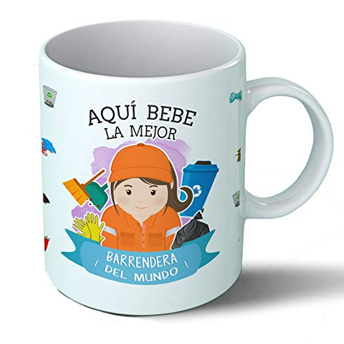 Planetacase - Taza Barrendera - Regalo Original Barrenderos - Cerámica 330 mL - Taza Desayuno Apta para Microondas y Lavavajillas - Resistente a Lavados