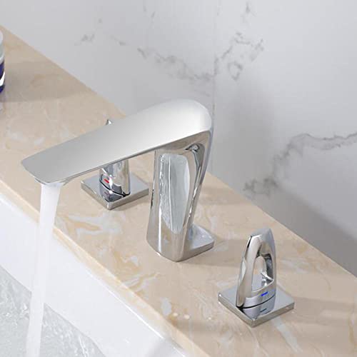 Robinet lavabo 3 trous en laiton gris à double poignée pour salle de bain