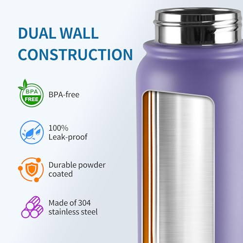 Image of GOPPUS Insulated Water Bottle 20oz Stainless Steel BPA-Free Sports Bottle Ideal for School and Travel Silicone Spout Lid Prevents Leaks, Sweat, and Dust (purple)