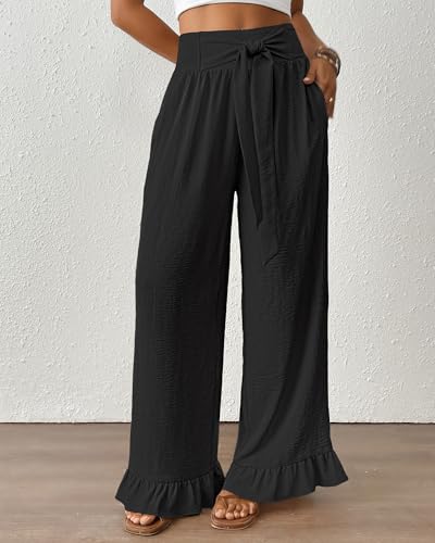 Bsubseach Wide Leg Palazzo Pants for Women High Waist Casual Lounge Trousers Beach Flowy Summer Outfits2