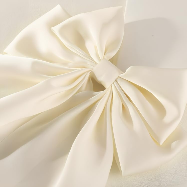 Image of FilterFashion Big Satin Layered Hair Bows for Women Girls 11.5 Inch Barrette Hair Clip Long Back Ribbon Bows French Style Hair Accessories (Cream)
