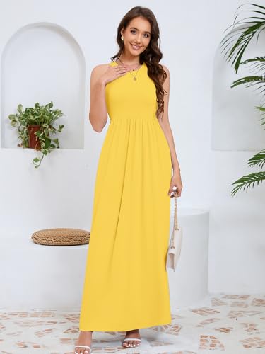 Image of DEARCASE Women's Sleeveless Maxi Dress Casual Plain Loose Summer Vacation Beach Long Dresses with Pockets