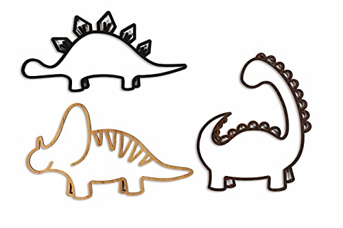 Image of Carrick & Cross – Dinosaur Wall Decor, Wooden Wall Decals – Featuring, Black Oak Stegosaurus, Oak Triceratops & Walnut Brachiosaurus - Dino Wall Art, Perfect in any themed Room; Nursery or Bathroom