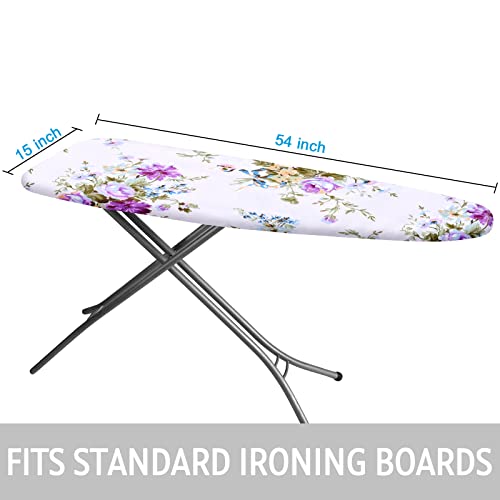 Image of Ironing Board Cover and Pad 15x54 Inch Standard Ironing Board Cover with Elastic Edge and Hook and Loop Fasteners Scorch and Stain Resistant Cotton Ironing Covers